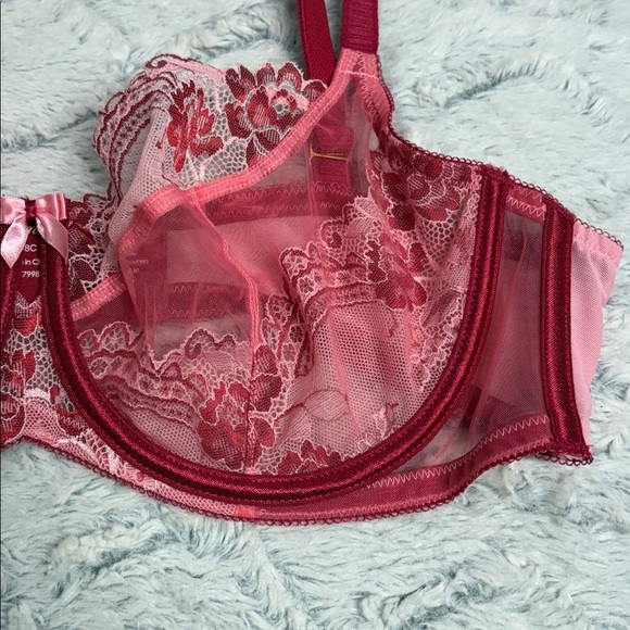 Soma Flirtation Unlined Wired Lace Bra Pink and red 38C - Picture 3 of 5